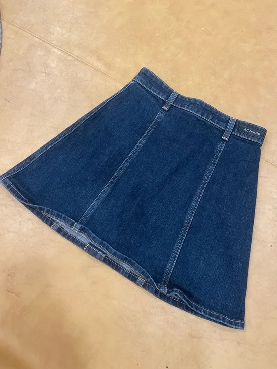 Ag Adriano Goldschmied Dark Indigo Button-Front Skater Denim Skirt - Picture 2 of 8